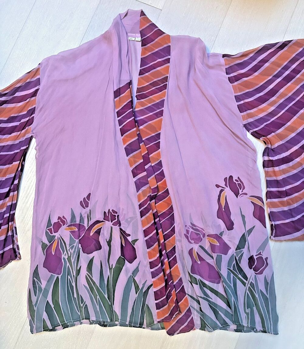 Vtg Silk Kimono Floral Whimsical Fairy Bohemian Cottage Layer OS